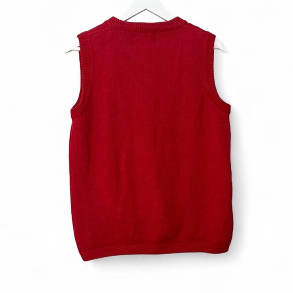 Vintage Crystal Kobe Retro 80's Christmas Holiday Embroidered Red Sweater Vest M - Picture 2 of 5